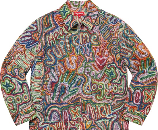 Supreme Multicolor Allover Logo Embroidered Denim Jacket