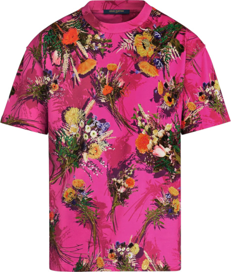 Supreme Pink Floral Print And Embroiderd T Shirt