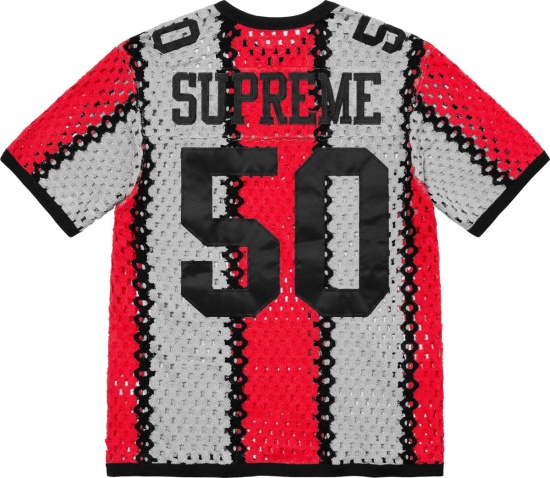 Supreme Red And Grey Striped Crochet Football Jersey