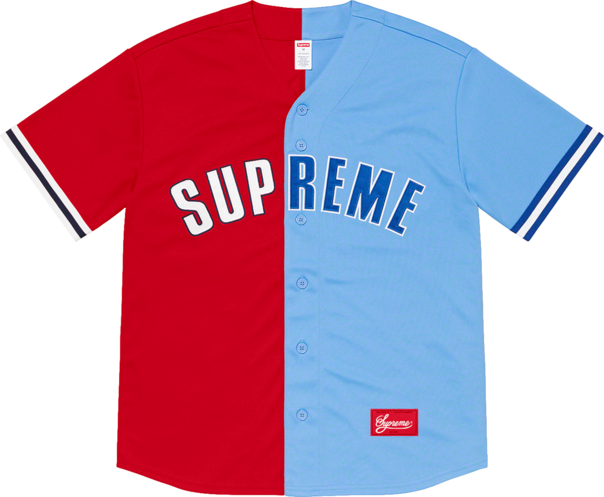 Supreme Light Blue & Red 'Dont Hate' Baseball Jersey | Incorporated Style