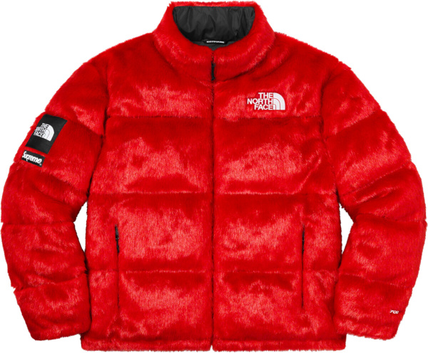 Supreme Red Fur Nuptse Puffer Jacket