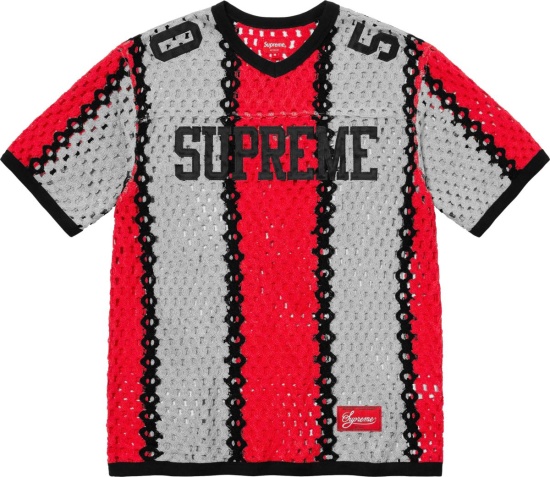Supreme Red Grey Crochet Football Jersey
