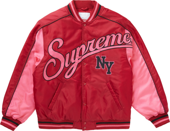 Supreme Red Pink New York Varsity Jacket