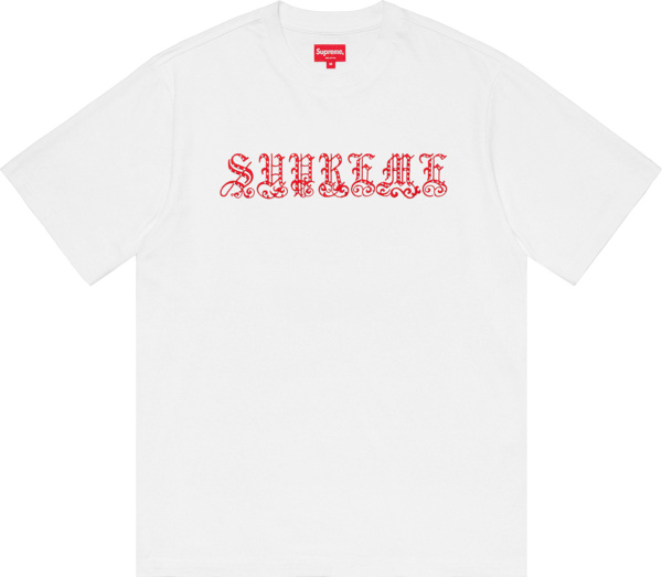 Supreme White And Red Logo Old English T Shirt