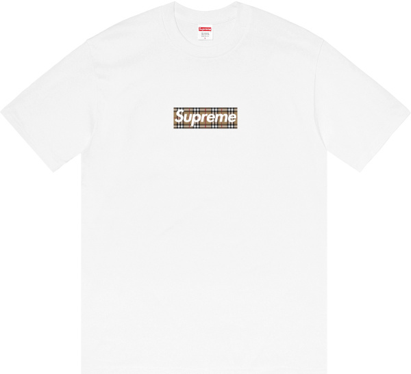 Supreme X Burberry White And Beige Check Box Logo T Shirt