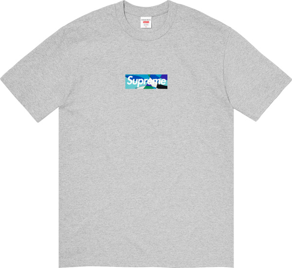 Supreme X Emilio Pucci Grey And Blue Box Logo Print T Shirt