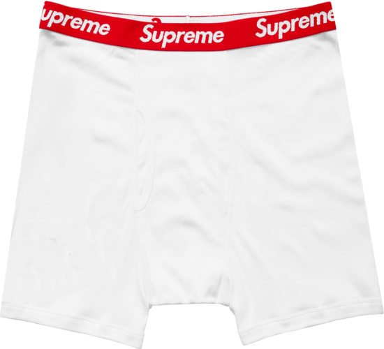 Supreme X Hanes White And Red Elastic Waist Boxer Briefs