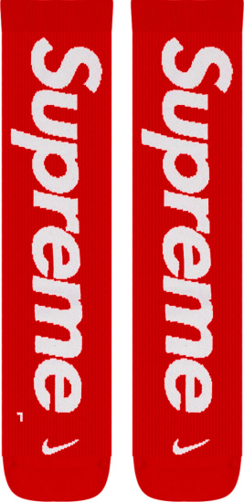 Supreme X Nike Red And White Big Logo Socks