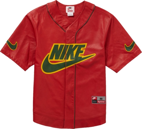 Supreme X Nike Red Leather Baseball Jersey