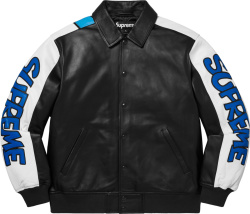 Supreme X Smurfs Black Leather Varsity Jacket