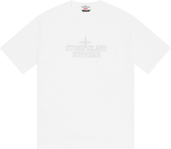 Supreme X Stone Island White Logo Embroidered T Shirt