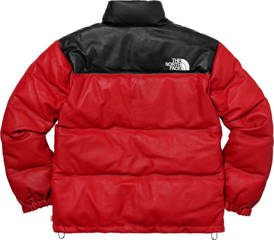 Supreme X Tnf Red Leather Nuptse Puffer Jacket
