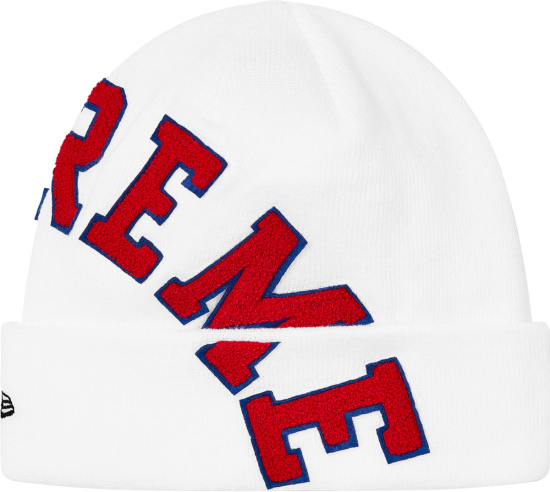 Supreme x New Era White & Red-Arch Logo Beanie (FW20 