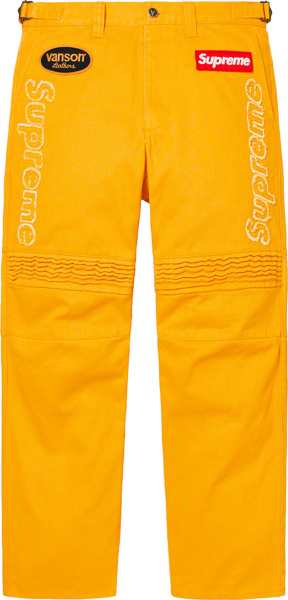 Supreme X Vanson Leather Yellow Denim Moto Jeans