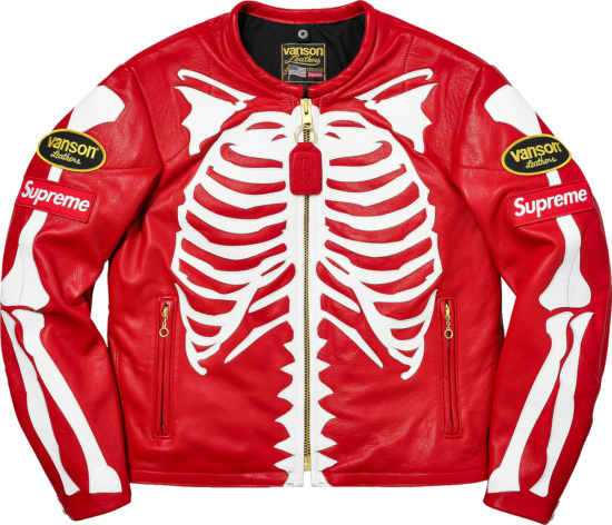Supreme X Vanson Red Leather Skeleton Jacket.jpga