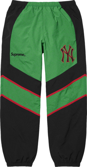 Supreme X Yankees Green Black And Red Colorblock Trackpants