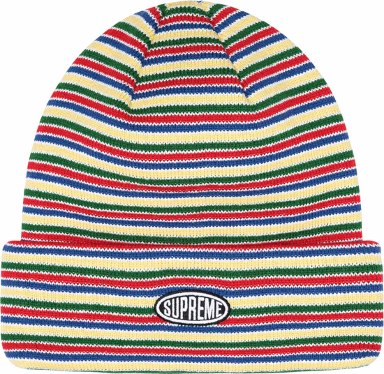 Supreme Yellow Red Blue Green Striped Beanie Fw22