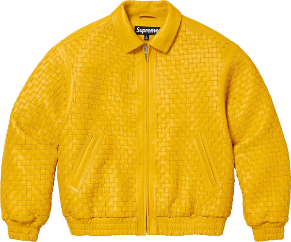 Supreme Yellow Woven Leather Varsity Jacket