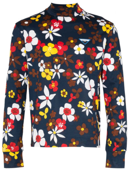 Swae Lee Navy Floral Print Prada Shirt