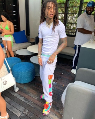 Swae Lee Wearing Multicolor Undefeated Sweatpants And Multicolored Nike Sneakers
