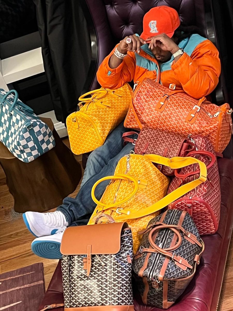 Takeoff Shows Off His Goyard Bag Collection In a North Face Puffer & Nike  AF1s