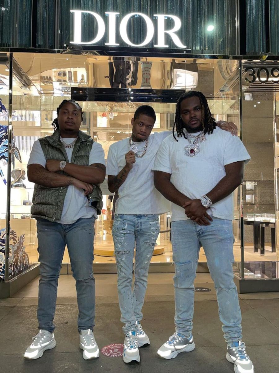 Tee Grizzley Wearing a White & Blue Dior Outfit