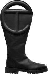 Telfar Black Leather T Handle Logo Boots