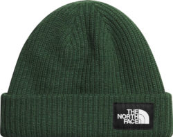 The North Face Pine Green Ribbed Logo Patch Beanie Hat