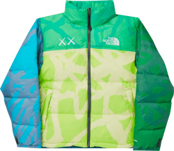 The North Face X Kaws Green Colorblock Nuptse 1996 Puffer Jacket
