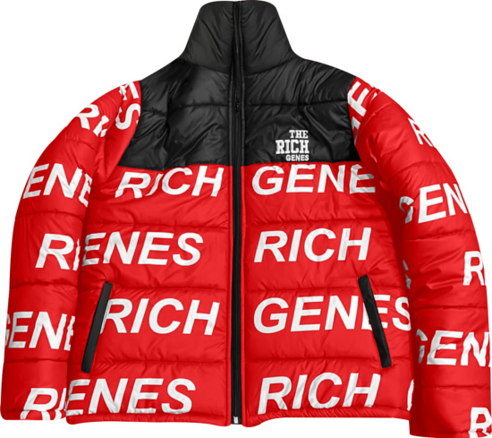 The Rich Jeans Red Allover Logo Puffer Jacket