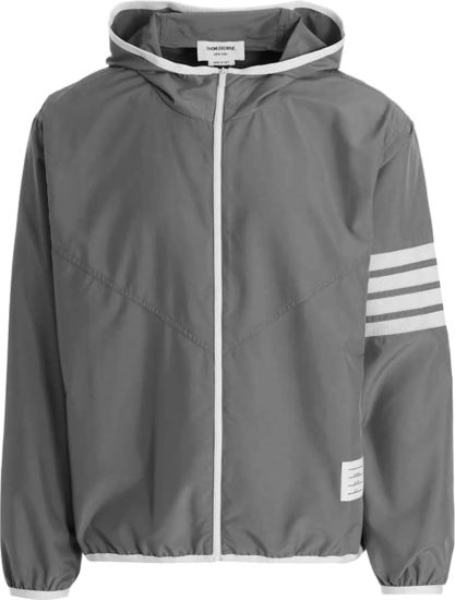 Thom Brown Grey Military Mesh 4 Bar Hooded Windbreaker Jacket