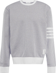 Thom Browne Blue And White Seersucker 4bar Sweatshirt