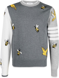 Thom Browne Grey Colorblock Birds And Bees Crewneck Sweater