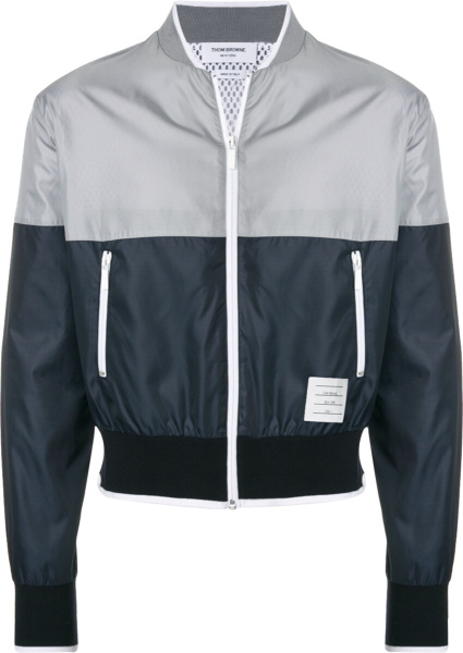 Thom Browne Grey Navy Split Bomer Jacket
