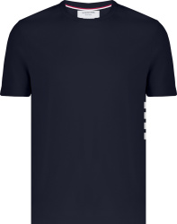 Thom Browne Navy 4 Side Bar Logo Pique Cotton T Shirt