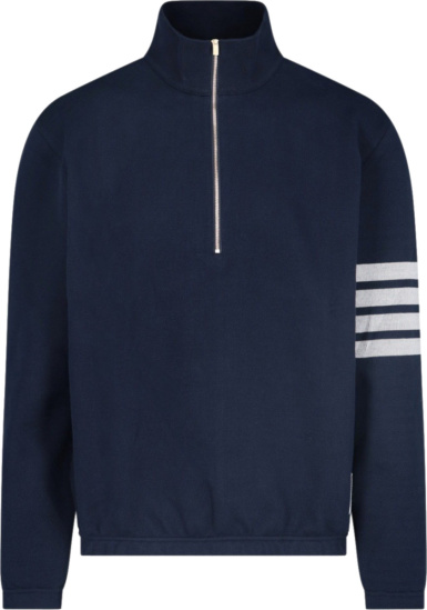 Thom Browne Navy And Grey 4 Bar Half Zip Sweater