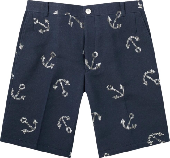 Thom Browne Navy Shorts With White Anchor Print