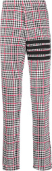 Thom Browne White Black And Red Prince Of Wales Check Fringed 4 Bar Pants