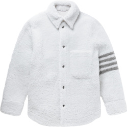 Thom Browne White Shearling And Grey 4 Bar Shirt Jacket