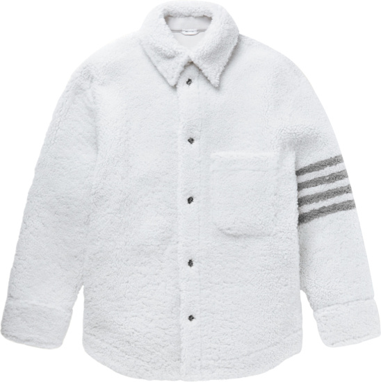 Thom Browne White Shearling And Grey 4 Bar Shirt Jacket