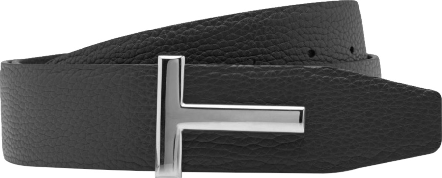 Tom Ford Black & Silver-T Buckle Belt | INC STYLE