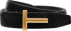 Tom Ford Black Python And Gold T Icon Buckle Belt