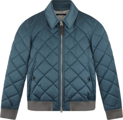 Blue Diamond-Quilted Bomber Jacket