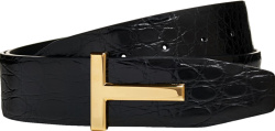 Black Crocodile & Gold 'T-Buckle' Belt
