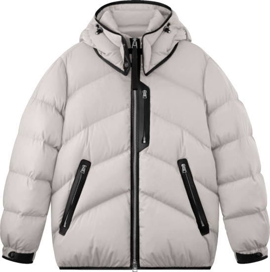 Tom Ford Light Grey And Leather Trim Down Jacket