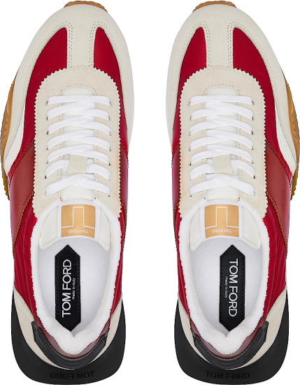 Tom Ford Red And Ivory Suede Low Top Sneakers