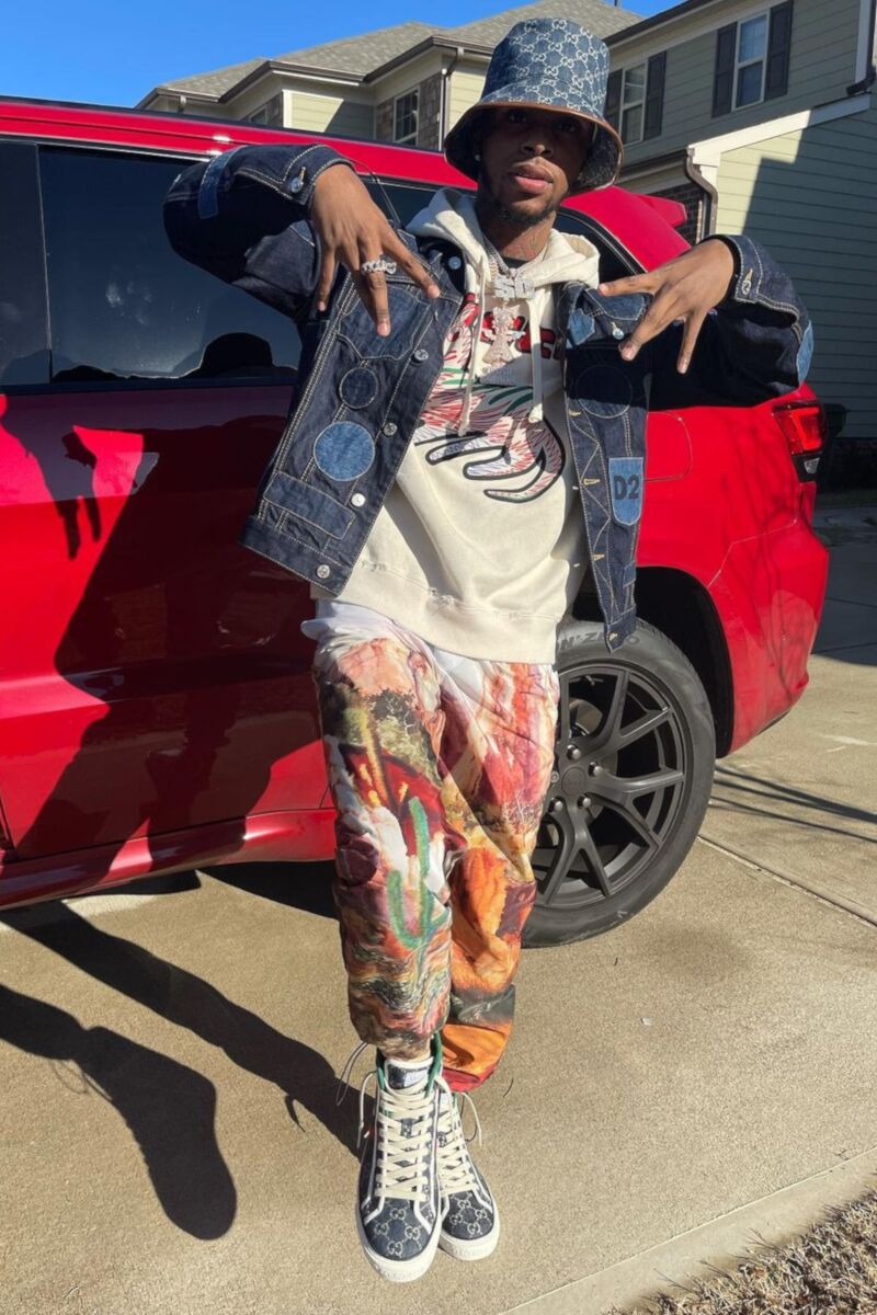Toosii Wearing a Dsquared2 & Gucci Denim Fit With Palm Angels Pants