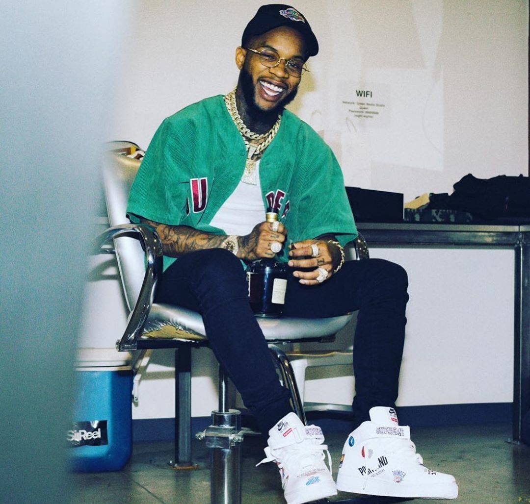 Tory Lanez Wearing a Supreme BBall Jersey & AF1 Collab Sneakers
