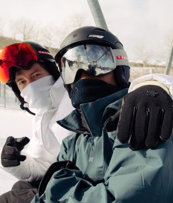 Travis Scott And Shawn White Snowboarding In Prada Moncler And Arctleryx