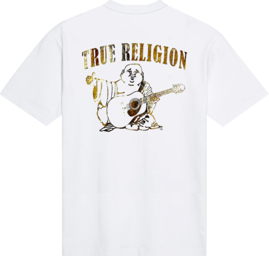True Religion White And Metallic Gold Foil Buddha T Shirt